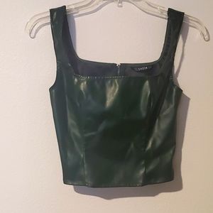 Dark Green Faux Leather Crop Top